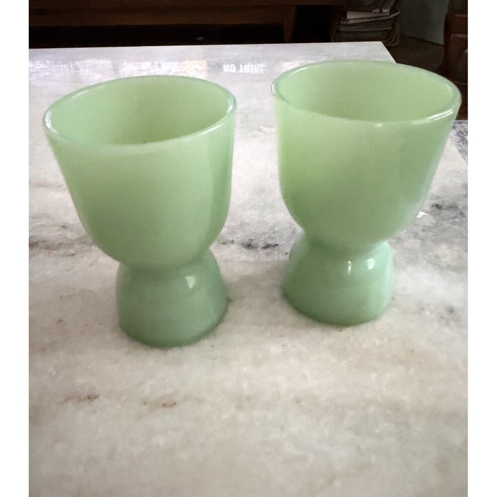 Vintage Fire-King Jadeite Double Egg Cup Set of 2 Anchor Hocking MCM 4" Tall